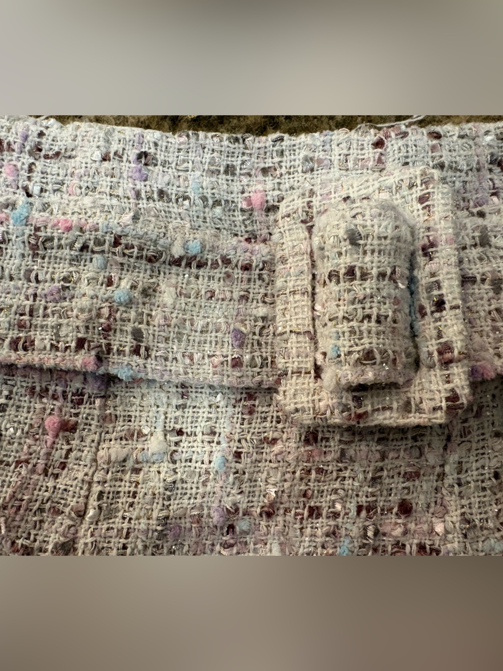 Fanco Women’s Tweed Fringe Mini Skirt - Pastel Multicolor - Picture 2 of 4